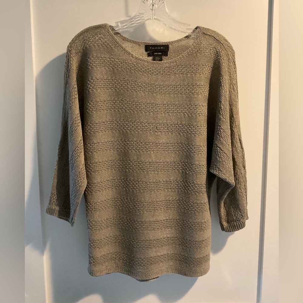 Tahari Linen 3/4 Sleeve Top Flax Color Size XS